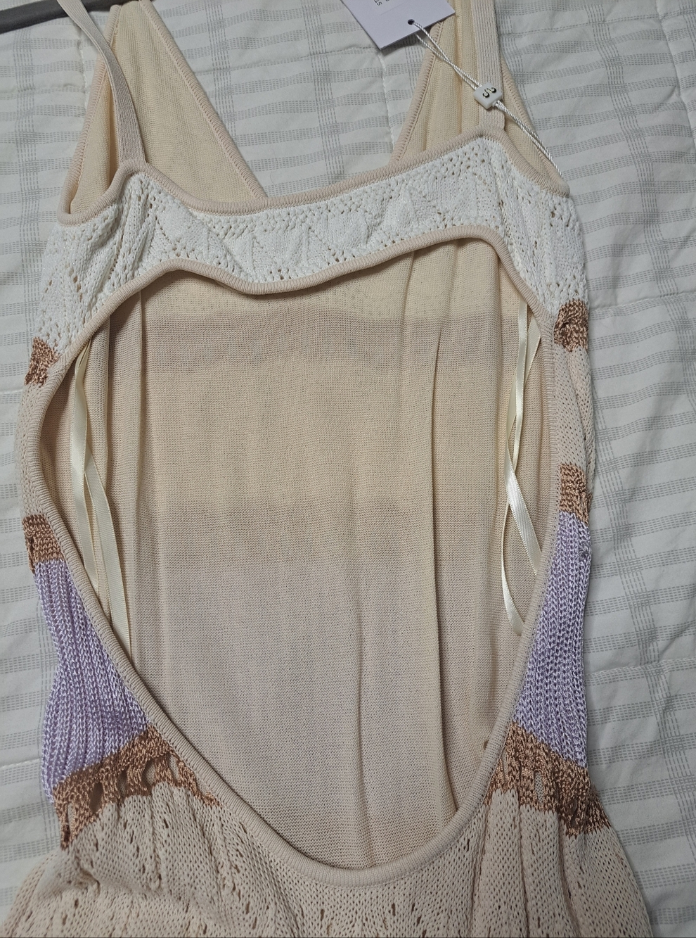 Torn by Ronny Kobo Cream, Beige & Light Brown Striped Knit Maxi Dress - Picture 4 of 7